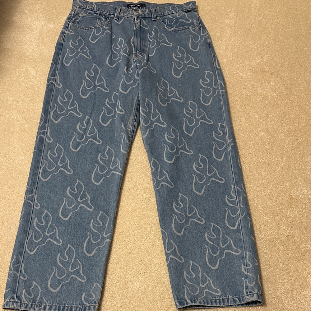Vintage Vans Check -5 Blaze loose denim jeans featuring flame print size 33x31 - Picture 1 of 12